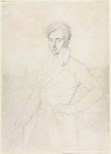 Portrait of a Young Man Standing on the Quirinal with the Turris Comitum in the Background, 1800s. Creator: Jean-Auguste-Dominique Ingres (French, 1780-1867), follower of.