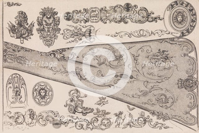 Plate seven from Nouveavx Desseins D'Arquebvseries, ca. 1705-30. Creator: de La Collombe.