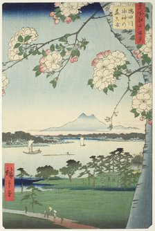 Suijin Shrine and Massaki on the Sumida River (Sumidagawa Suijin no mori Massaki), from th..., 1856. Creator: Ando Hiroshige.