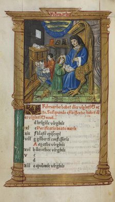 Printed Book of Hours (Use of Rome): fol. 3v, February calendar illustration, 1510. Creator: Guillaume Le Rouge (French, Paris, active 1493-1517).