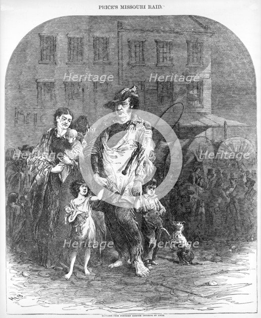 Refugees from Northern Missouri entering St. Louis , from Harper's Weekly, pub. 1894. Creator: Henry Louis Stephens (1824 - 1882).