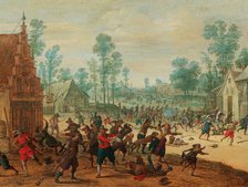 Fighting soldiers in a village, c.1630. Creator: Vrancx, Sebastiaen (1574-1647).