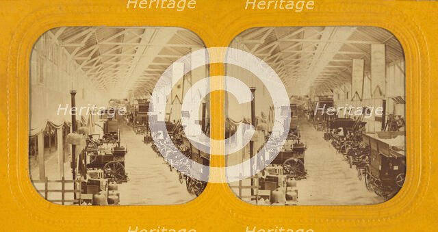 Interior of an unidentified exposition displaying machinery, about 1865. Creator: Unknown.