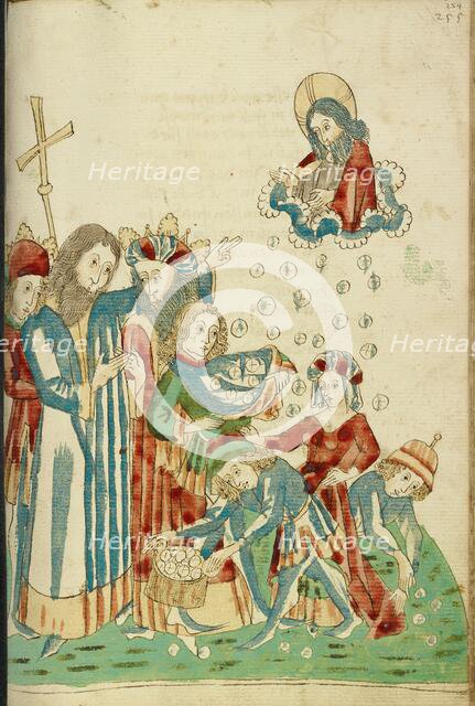 King Avenir, Josaphat, and Nachor Behold Hour Manna Fell in the Desert; Barlaam und Josaphat, 1469. Creators: Hans Schilling, Diebolt Lauber.