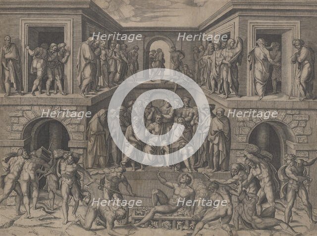 The Martyrdom of Saint Lawrence, after Bandinelli, ca. 1520. Creator: Marcantonio Raimondi.