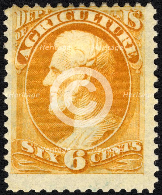 6c Abraham Lincoln Agriculture Department single, 1873. Creator: Unknown.
