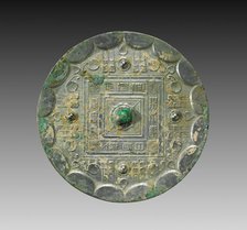 Mirror with a Square Band, Four Nipples, and Grass Leaf Motifs, 2nd century BC. Creator: Unknown.