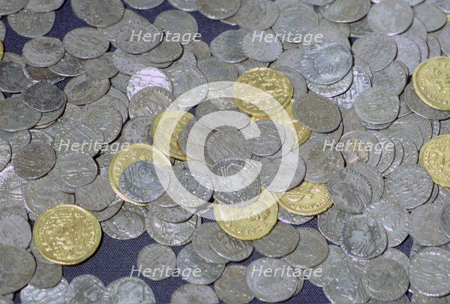 Coins from the Hoxne hoard, Roman Britain, buried in the 5th century. Artist: Unknown