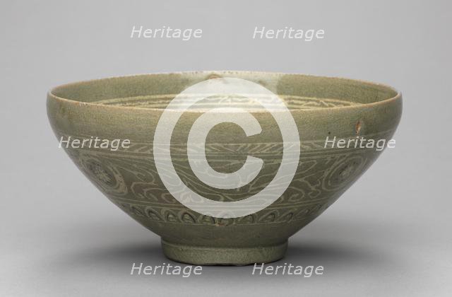 Bowl with Inlaid Waterfowl, Willow, and Reed Design, 1300s. Creator: Unknown.