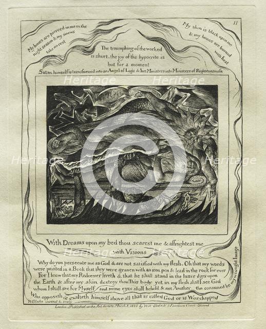 The Book of Job: Pl. 11, With Dreams upon my bed thou scarest me and affrightest me..., 1825. Creator: William Blake (British, 1757-1827).