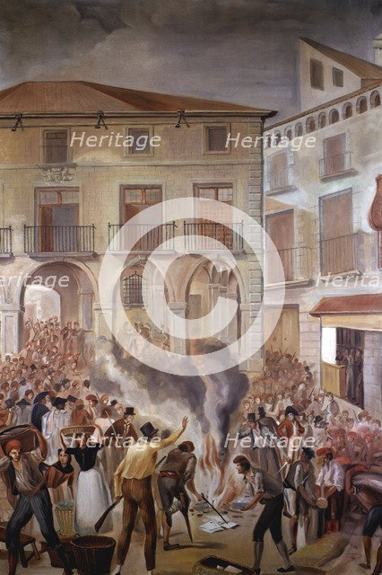 Burning of French stamped paper in the main square of Manresa the June 2, 1808.