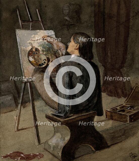 A painter born without arms who paints with his feet. Creator: Unknown.