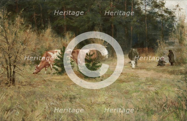 Cows near a Forest, c1900. Creator: Maria Chmielowska.