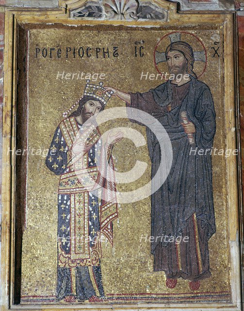 A mosaic of Christ crowning Roger II, 12th century. Artist: Unknown