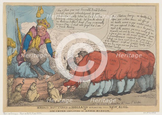 Broad Bottoms in Holland Worshiping Their New King, July 23, 1806., July 23, 1806. Creator: Thomas Rowlandson.