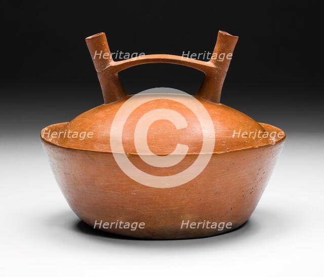 Double-Spouted Orangeware Bottle, 650/150 B.C. Creator: Unknown.