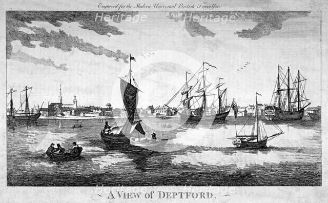 View of Deptford across the River Thames, London, c1790.                                 Artist: Anon