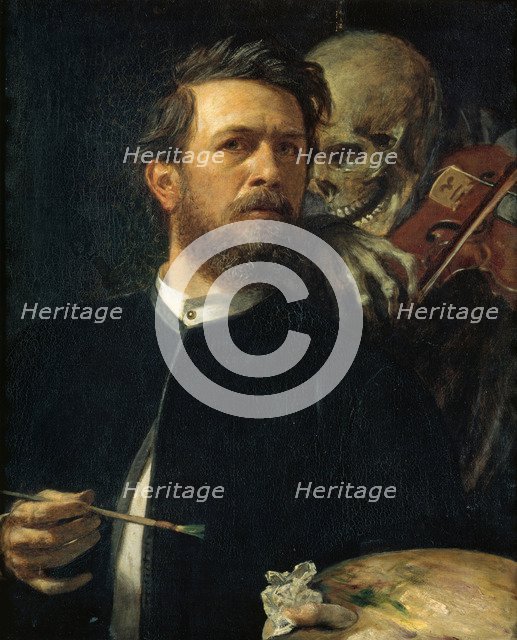 Self-portrait with Death Playing the Fiddle, 1872. Artist: Böcklin, Arnold (1827-1901)