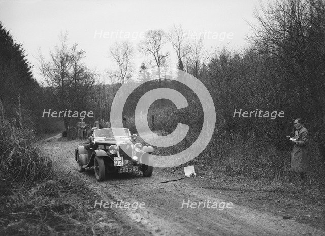 Triumph Gloria Southern Cross competing in the Great West Motor Club Thatcher Trophy, 1938. Artist: Bill Brunell.