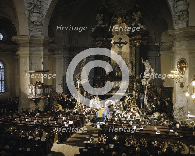 The funeral of Count Folke Bernadotte, Gustav Vasa Church, Stockholm, Sweden, 1948. Artist: Göran Algård