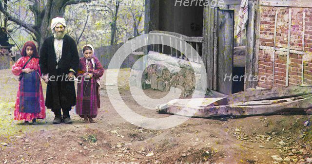 Mullah with his female students near the Artomelinskaia mosque in Artvin, between 1905 and 1915. Creator: Sergey Mikhaylovich Prokudin-Gorsky.