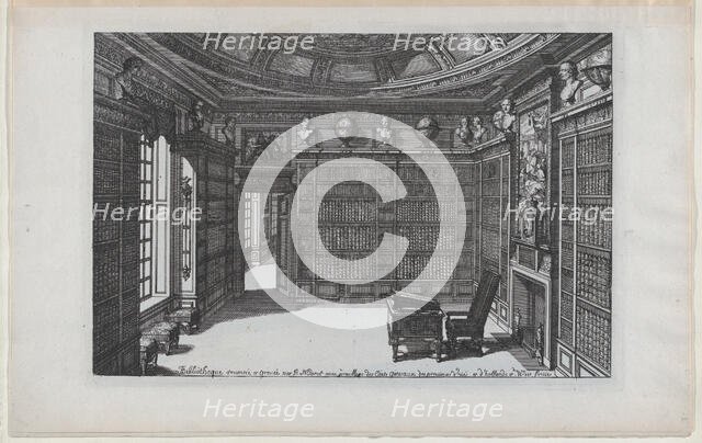 Interior of a Library, from Nouveaux Liure da Partements, part of Oeuv..., published 1703 or 1712. Creator: Daniel Marot.