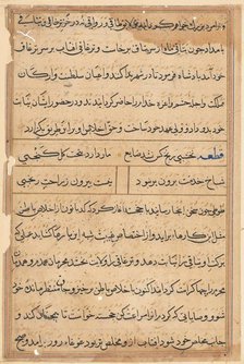 Page from Tales of a Parrot (Tuti-nama): text page, c. 1560. Creator: Unknown.