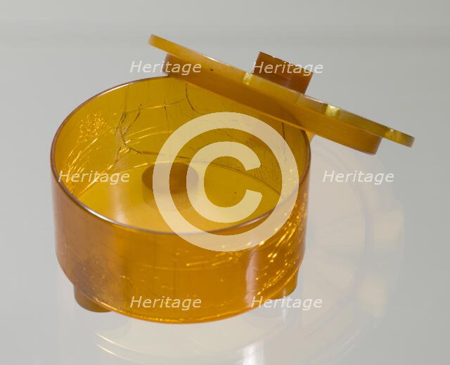 Bakelite powder box from dresser set owned by Lena Horne, mid 20th Century. Creator: Agalin.