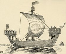 'A Ship of the time of Edward I. (based on the Dover seal, 1284)', (1931). Artist: Charles Henry Bourne Quennell.