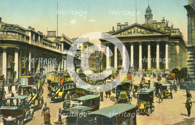 The Bank of England and Royal Exchange, London, c1910. Creator: Unknown.