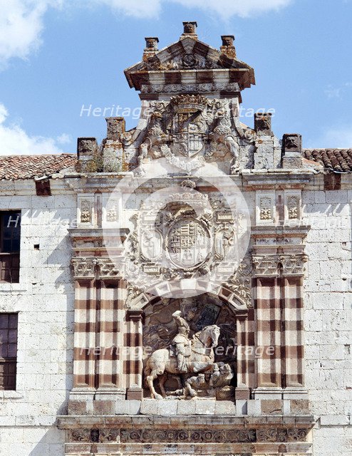El Cid (Rodrigo Diaz de Vivar). (1043-1099), Spanish knight, equestrian figure on the façade of t…