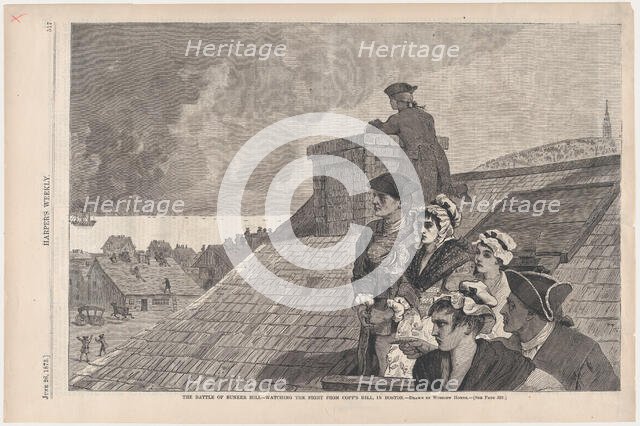 The Battle of Bunker Hill - Watching the Fight from Copp's Hill, in Boston (Harper's Weekl..., 1875. Creator: Unknown.