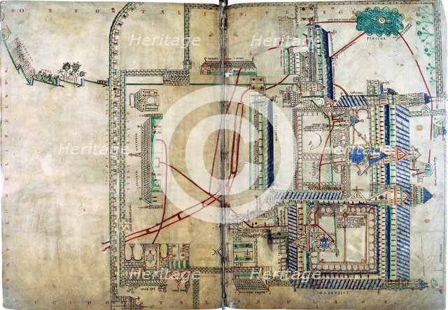 Plan of the water supply system to Canterbury Cathedral, c1150. Artist: Unknown
