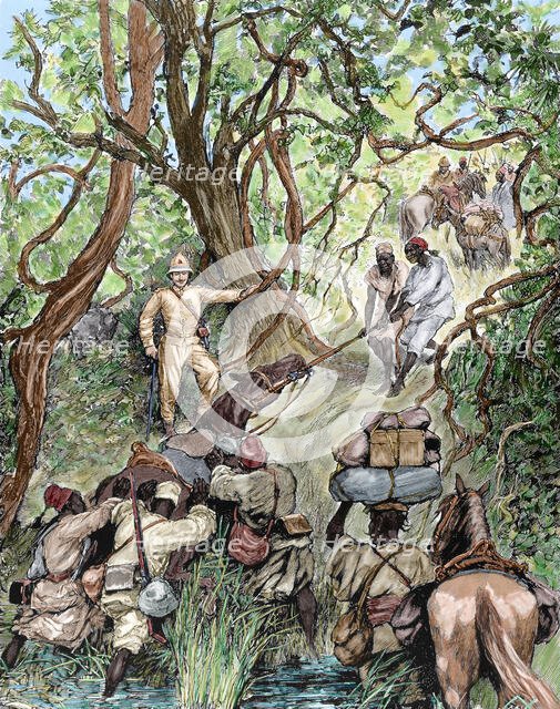 French expedition opens way into the Nieniya mountains, Sudan, Africa, 1893.  Creator: Unknown.