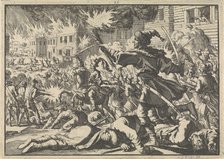 Fighting in the streets of Moscow between Russians and Poles in 1611, 1698. Artist: Aa, Pieter van der (1659-1733)