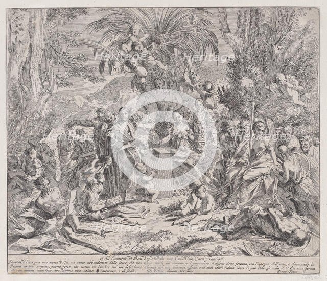 An allegory of painting, who as a child in the centre left draws on a tablet, surrou..., 1650-1700. Creator: Unknown.