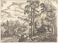 Landscape with View of a Farmer's Cottage and a Town near a River, 1551. Creator: Hans Sebald Lautensack.