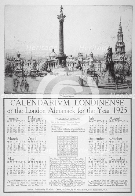 Trafalgar Square, Westminster, London, 1924. Artist: William Monk
