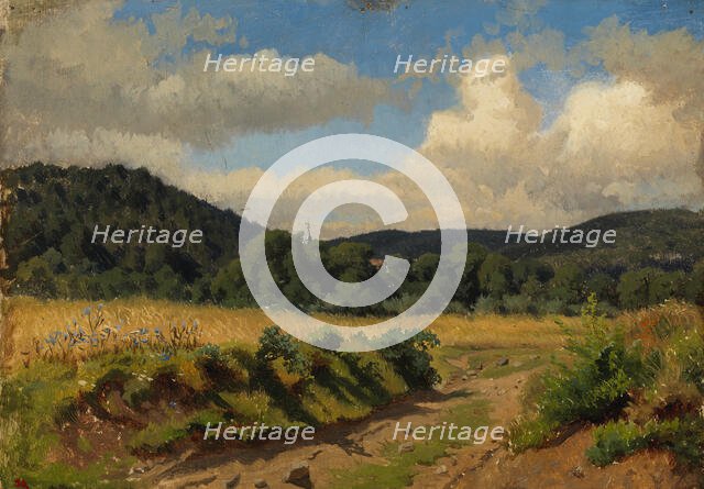 Cornfield at the edge of the forest, exercise, 1854. Creator: Werner Holmberg.