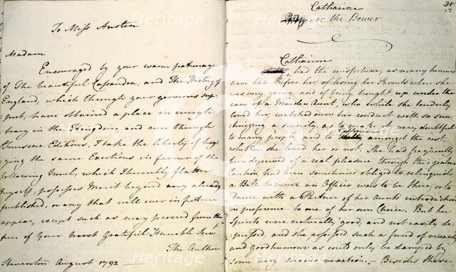 Notebook containing the novels, 'Evelyn' and 'Catharine, or the Bower', by Jane Austen, 1792-1809. Creator: Jane Austen.