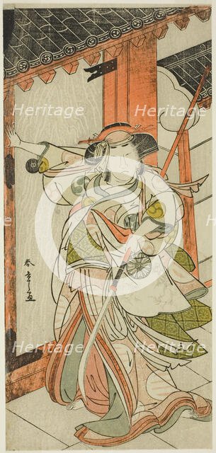 The Actor Nakamura Tomijuro I as Hangaku Gozen Breaking Down the Gate in the Play Wada..., c. 1777. Creator: Shunsho.