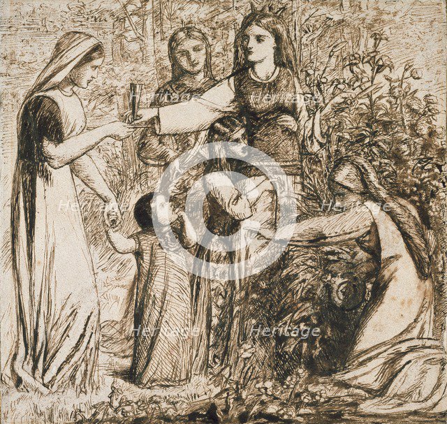 Dante's Vision of Matilda gathering Flowers, c1855. Artist: Dante Gabriel Rossetti.