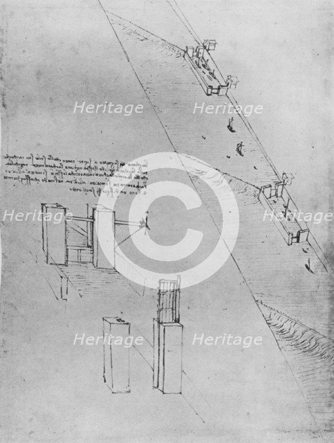 'A Canal with Locks and Weirs', c1480 (1945). Artist: Leonardo da Vinci.