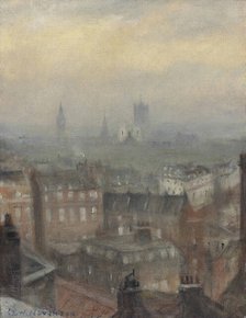 London triumphant in the fourth year of war: from the Dorchester roof, looking south-east, 1918. Creator: Nevinson, Christopher Richard Wynne (1889-1946).