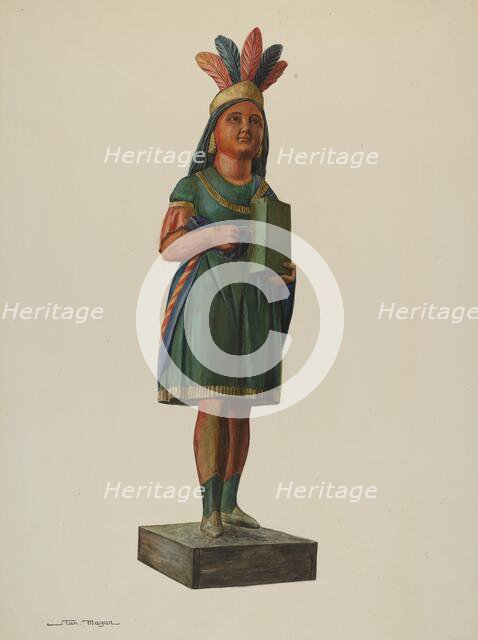 Wooden Pocahontas Store Figure, c. 1937. Creator: Stanley Mazur.