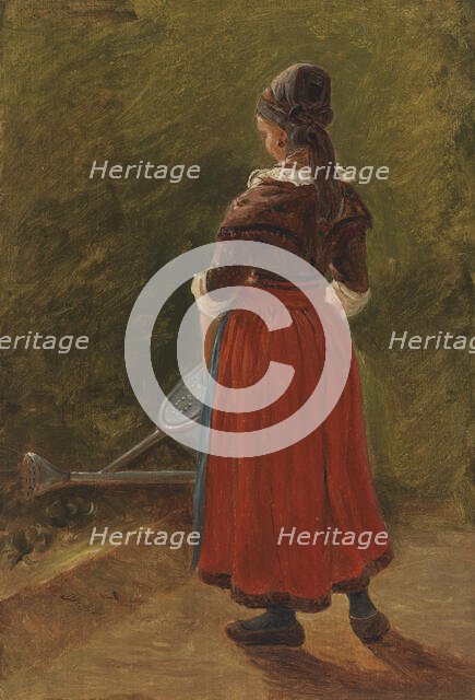 Girl watering flowers, exercise, c1854. Creator: Werner Holmberg.