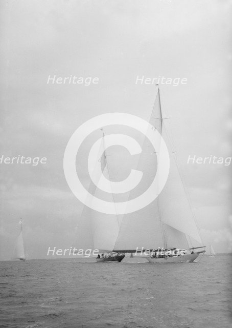 The racing yachts 'Astra' and 'Endeavour', 1936. Creator: Kirk & Sons of Cowes.