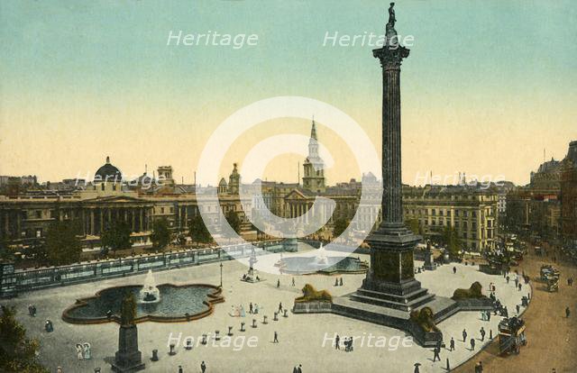The National Gallery and Nelson's Column, Trafalgar Square, London, c1910.  Creator: Unknown.