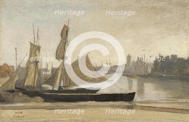 Dunkerque, Fishing Boats Tied To The Wharf, c1830. Creator: Jean-Baptiste-Camille Corot.