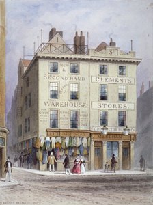 Clement's Stores at the junction of Holywell Street and Wych Street, Westminster, London, 1855.      Artist: Thomas Hosmer Shepherd